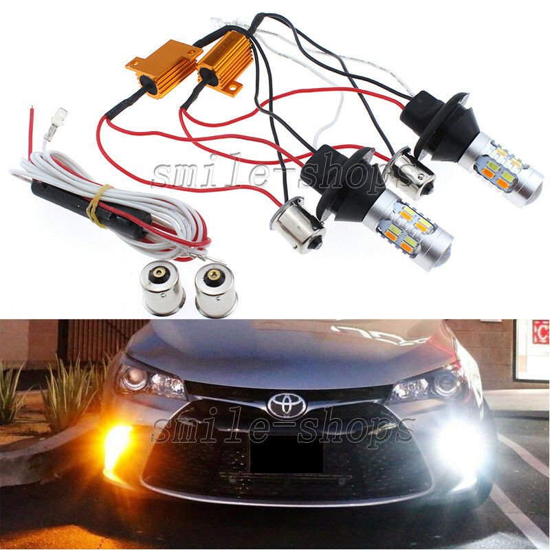 2pcs Plug&Play Switchback Front Signal or DRL 1156 P21W BA15S Lights+ Resistor