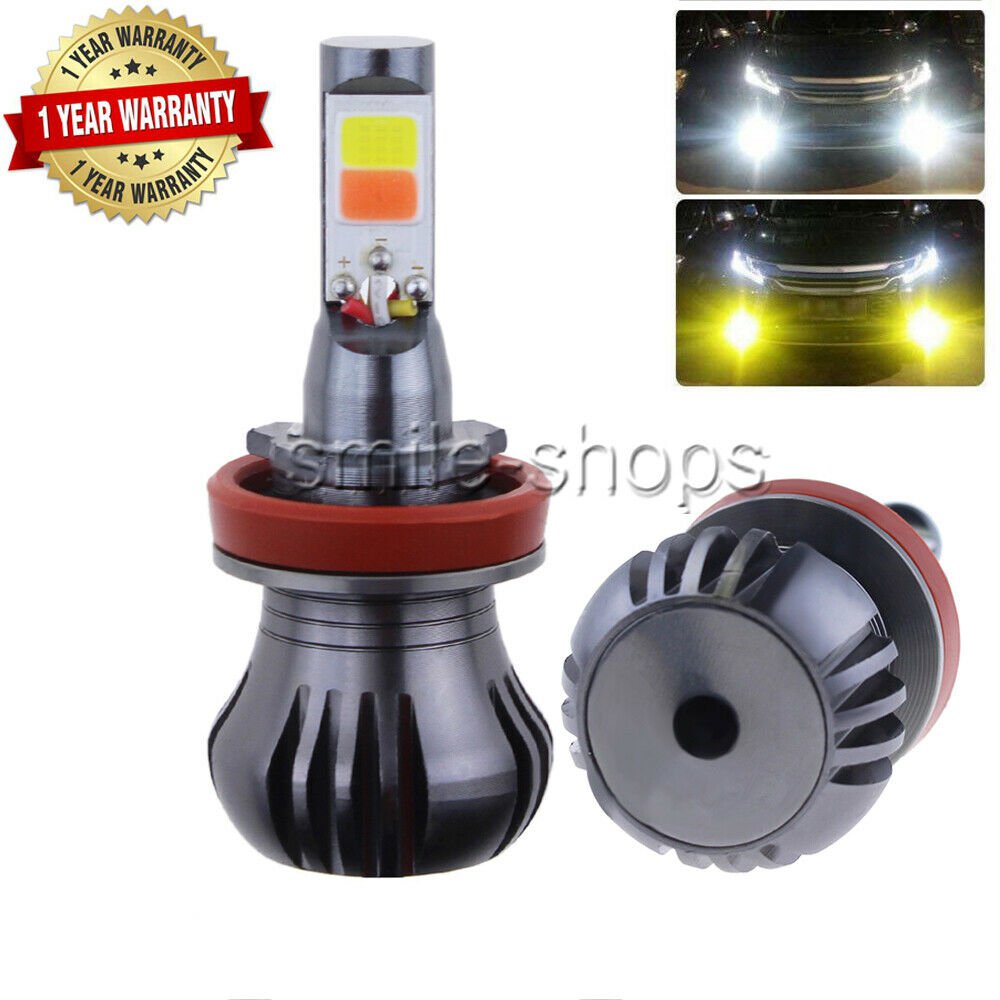 2Pcs Dual Color H11 H8 H9 LED COB Bulbs Car Driving Fog Light Lamp White/Yellow