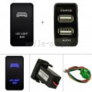 Push Switch Blue LED Light Bar + 5V 2.1A Dual USB For Toyota FJ Cruiser Fortuner
