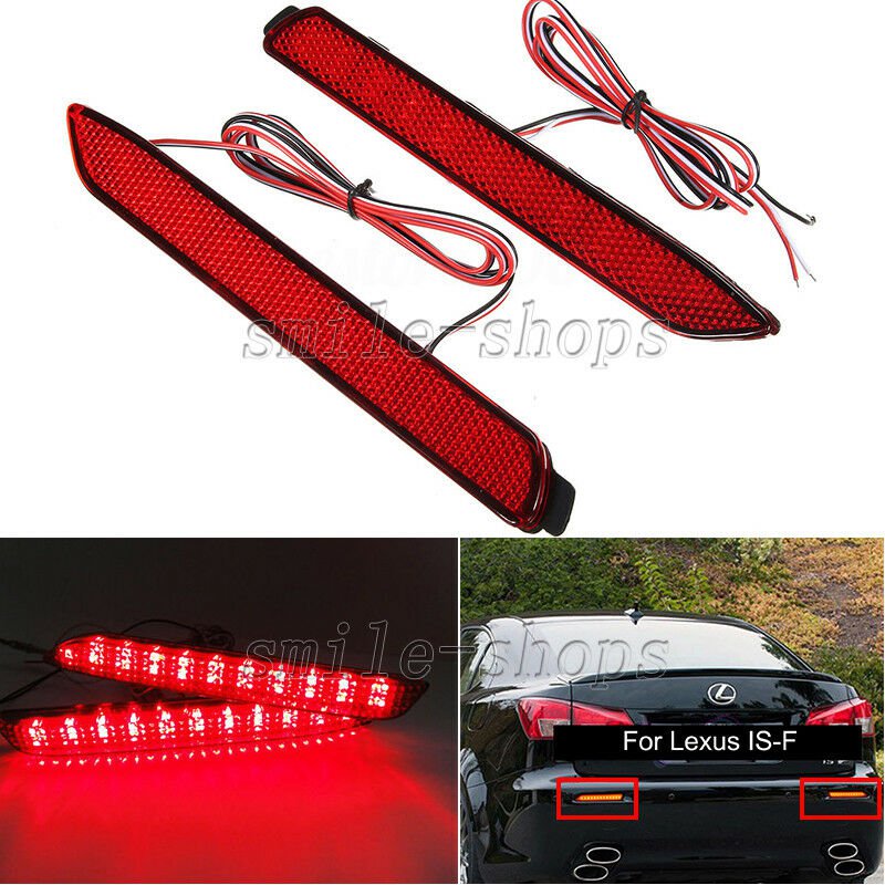 2 x Red Lens LED Rear Bumper Reflector Brake Lights For Lexus IS-F GX470 RX300