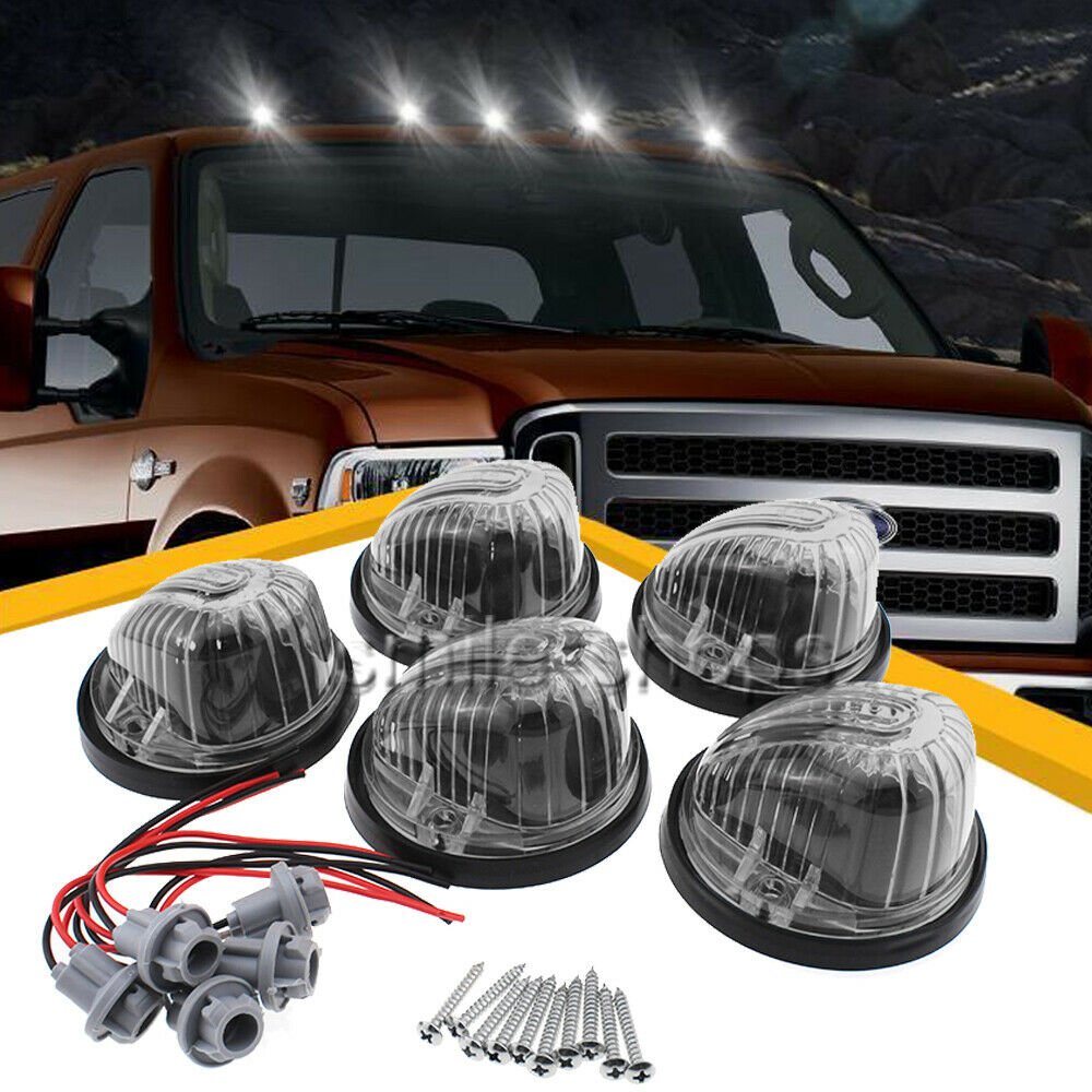 5x Roof Cab Light Clearance Marker Smoke Cover + Base For 73-87 Chevy C/K Series