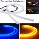 2x Switchback Car DRL LED Light Strip Kit Tube Sequential Turn Signal Blue/Amber