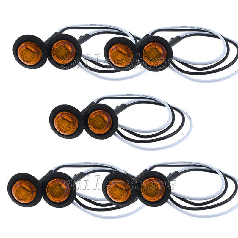 10pcs 3/4" 3 LED Bullet Clearance Side Marker Round LED Lights Truck Trailer