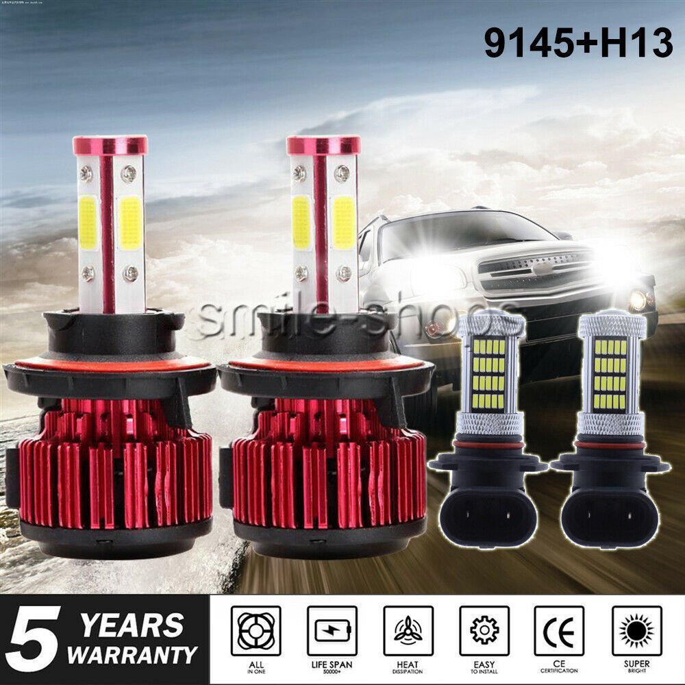 4-sides H13 LED Car Headlight+9145 Fog Light kit For 04-18 Ford F-150 F-250 F350