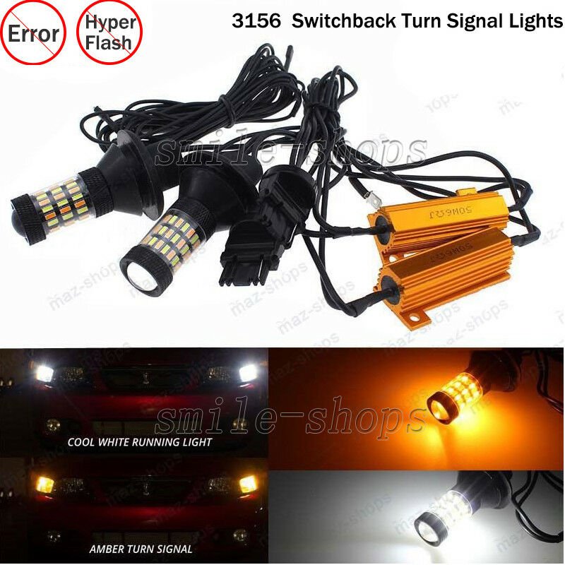 2pcs 3156 60-SMD No Hyper Flash Switchback LED Front Turn Signal Light Bulbs Kit