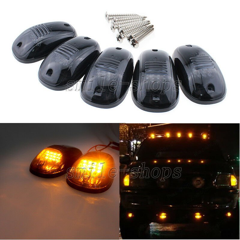 5pcs Smoke Lens Amber 12-LED Cab Roof Top Marker Lights for 2003-2016 Dodge Ram