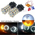 2pcs 60-SMD 3157 3057 Dual Color White Amber LED Trun Signal Bulbs + Resistors