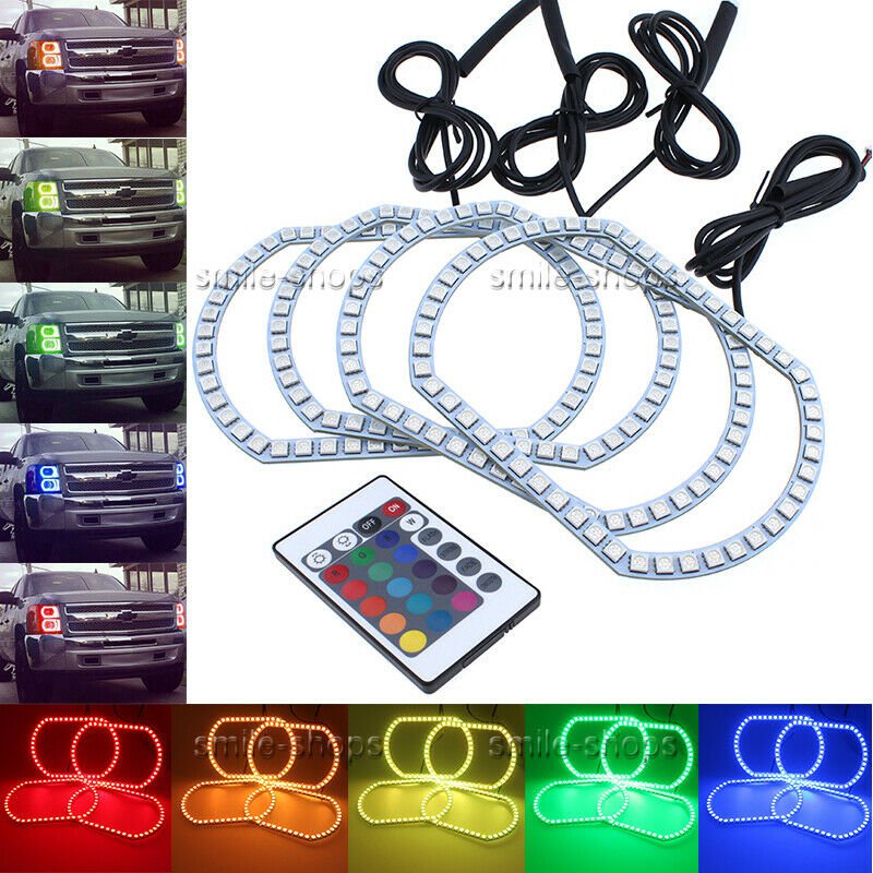 4pcs LED Multi-Color RGB Angel Eyes Halo Rings For 2007-2014 GMC Sierra + Remote