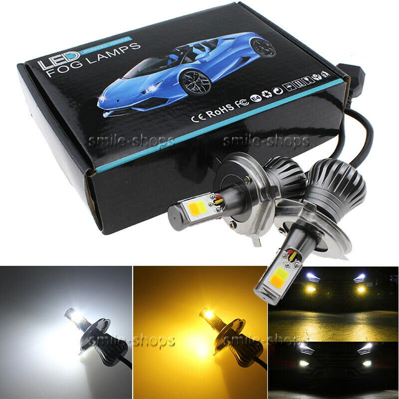 2pcs Switchback Dual Clolor White & Amber Yellow H4 9003 HB2 80W LED Fog Light