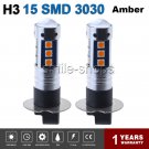 2x H3 High Power 3030 15SMD LED Yellow/Amber For Car Fog Driving DRL Light Bulbs