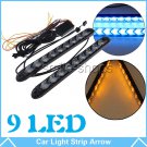 Car Flowing 9-LED Light Strip Arrow Flasher DRL Turn Signal Lamp Ice Blue/Amber