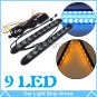 Car Flowing 9-LED Light Strip Arrow Flasher DRL Turn Signal Lamp Ice Blue/Amber