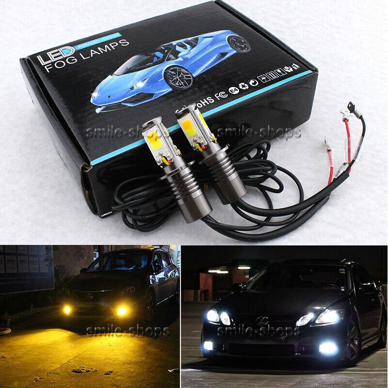 2pcs Switchback Dual Color White & Amber H3 LED Fog Driving Daytime Running Bulb