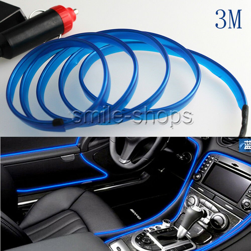 3M 12V Vehicle Ambient Interior Ultra Blue Cold Light Strip Atmosphere Neon Lamp