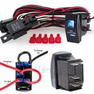 12V On/Off 5 pins Blue LED Light Bar Rocker Switch Kit with Relay Wiring Harness