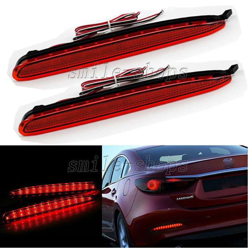 Red Lens LED Rear Bumper Reflector Brake Stop Light Lamp For 2003-2008 Mazda 6