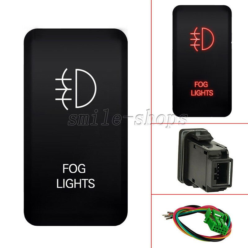 12V Push Switch Red LED Fog Light For Toyota 4Runner Tacoma 120 Series 40mm*20mm
