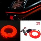 3M Red Car Interior LED Trim Door Panel Decorative Atmosphere Cold Light Strip