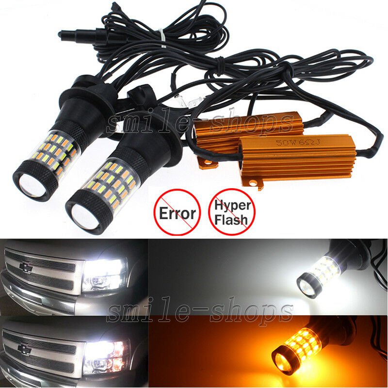 7440 T20 Plug&Play Switchback White/Amber LED Turn Signal Light Bulbs + Resistor