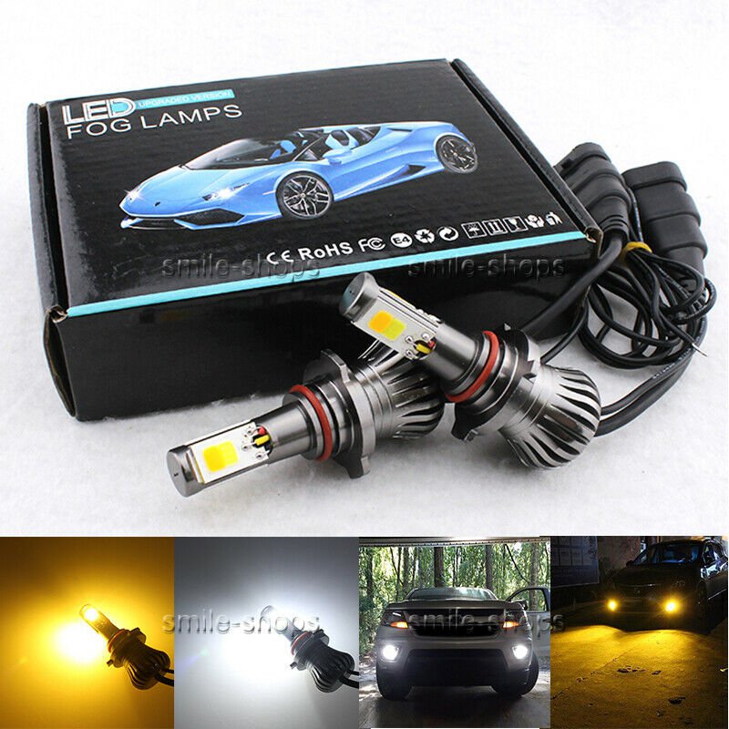 2pcs Switchback Dual Color Amber & White 9005 HB3 Fog Driving Light Bulbs DRL