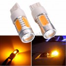 2pcs Yellow/Amber 7.5W T20 7443 COB LED Lens Car Turn Backup Tail Light Bulbs