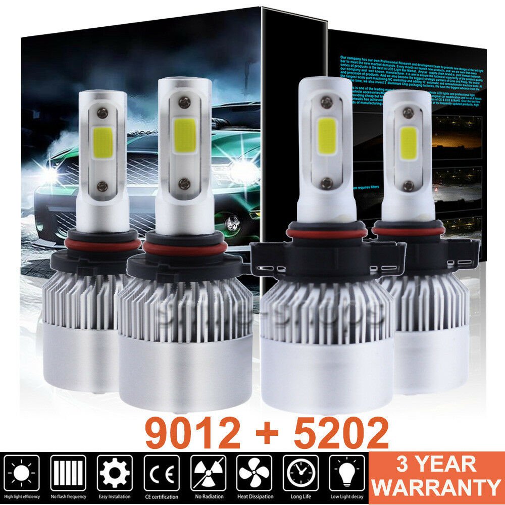 9012 LED Headlight + 5202 Fog Light Combo Kit For 2014 2015 GMC Sierra 1500 2500