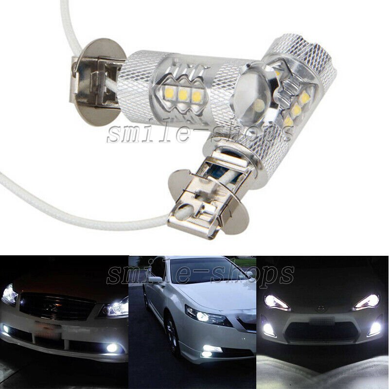2pcs H3 80W Cree Super Bright LED White Fog Tail Turn DRL Car Driving Light Bulb