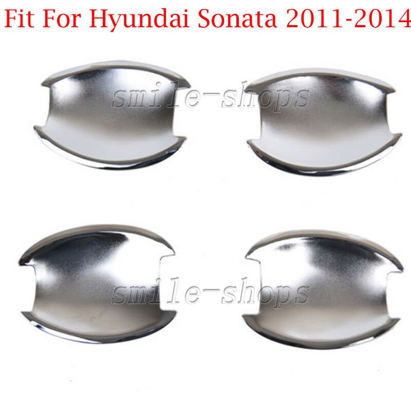Set Chrome Door Handle Bowl Cover Cup Trim Fit For 2011-2014 Hyundai Sonata