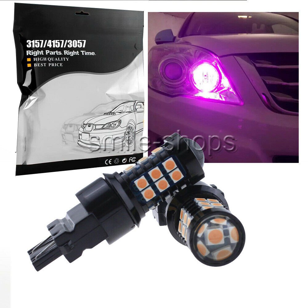 2pcs Pink 30-3030-SMD LED DRL Daytime Running Lights Bulbs 3157 3156 3057 3155