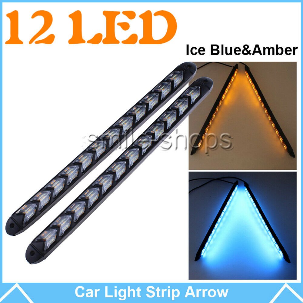 2x Universal Car DRL Flowing 12LED Strip Light Headlight Arrow Turn Signal Lamp