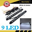 Car White Flowing 9-LED Knight Strip Light Arrow Flasher DRL Turn Signal Amber