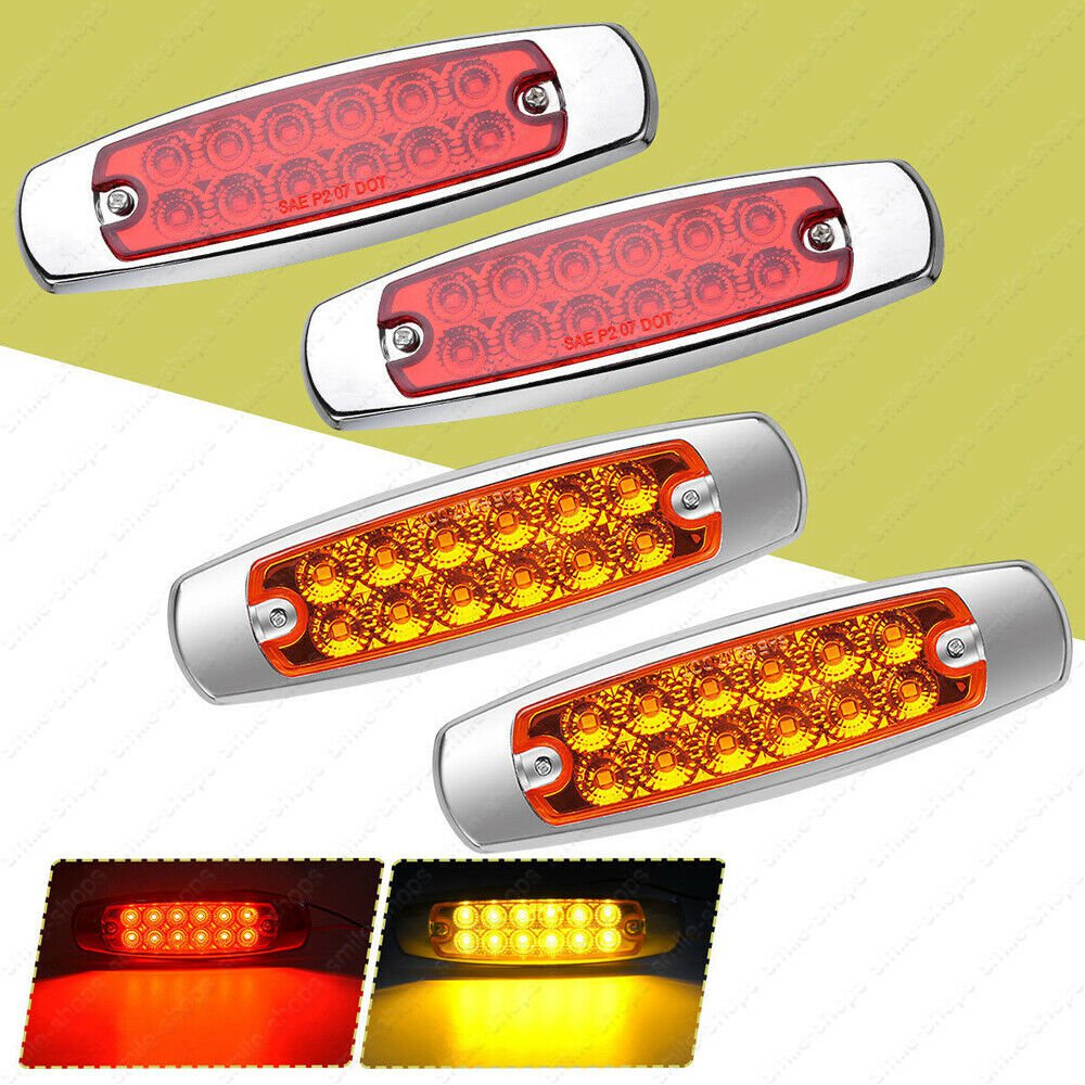2 Red+2 Amber 12 LED Sealed Side Marker Clearance Light Lamp Fish Shape Trailer