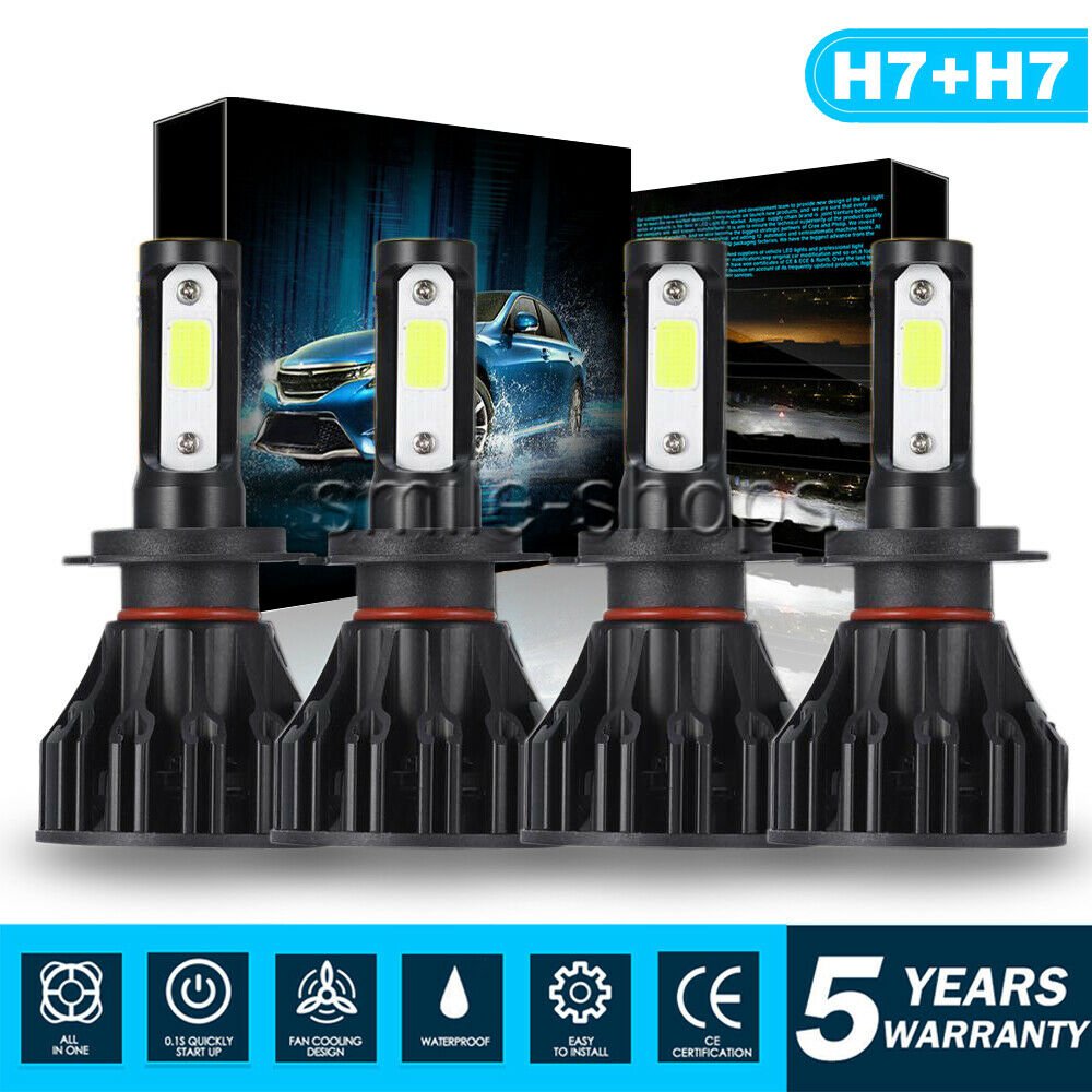 4x H7+H7 Combo LED Headlight Hi/Lo Beam Kit 3240W 486000LM 6000K Bright White T5