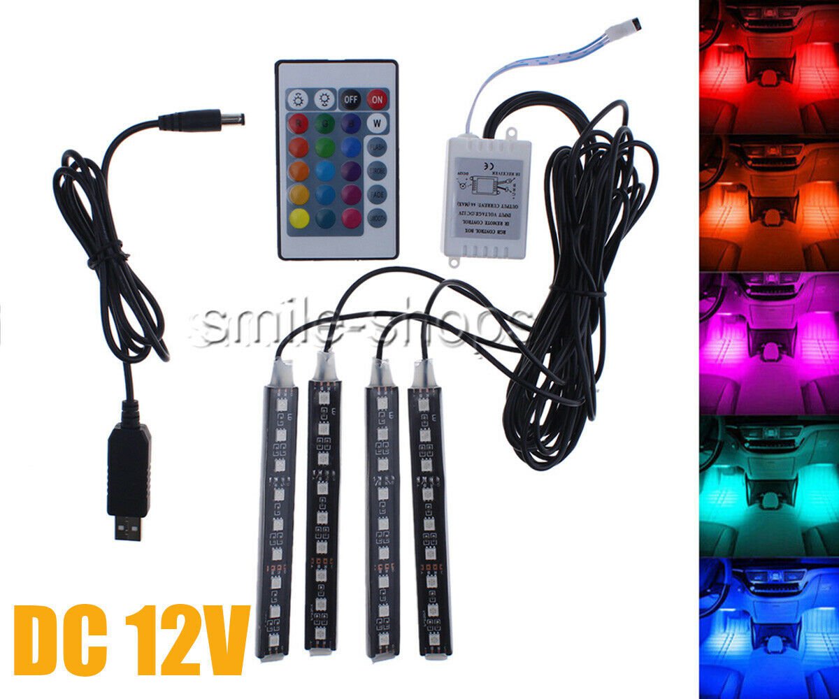 LED Remote Control Colorful RGB Car Interior Floor Atmosphere Light Strip SET