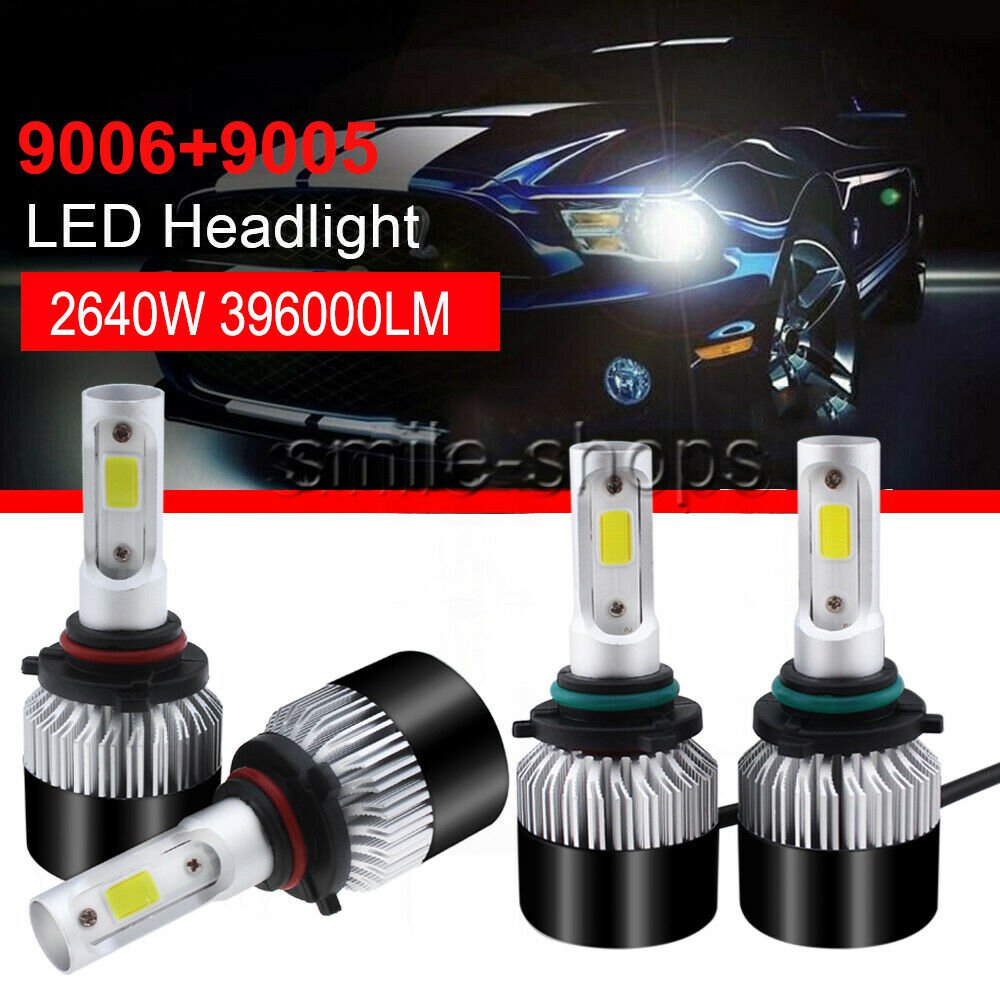 2-sides 9005+9006 COB LED Headlight Conversion Kits total 2640W 396000LM High/Lo