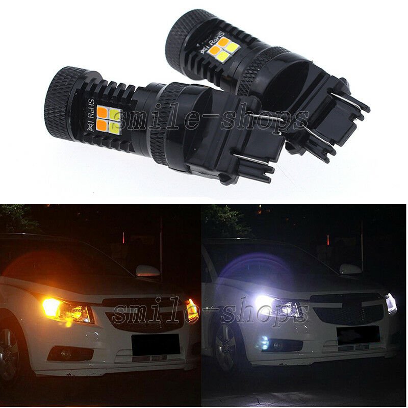 2pcs 3157 3157NA 4157 White Amber Switchback LED DRL Parking Turn Signal Lights