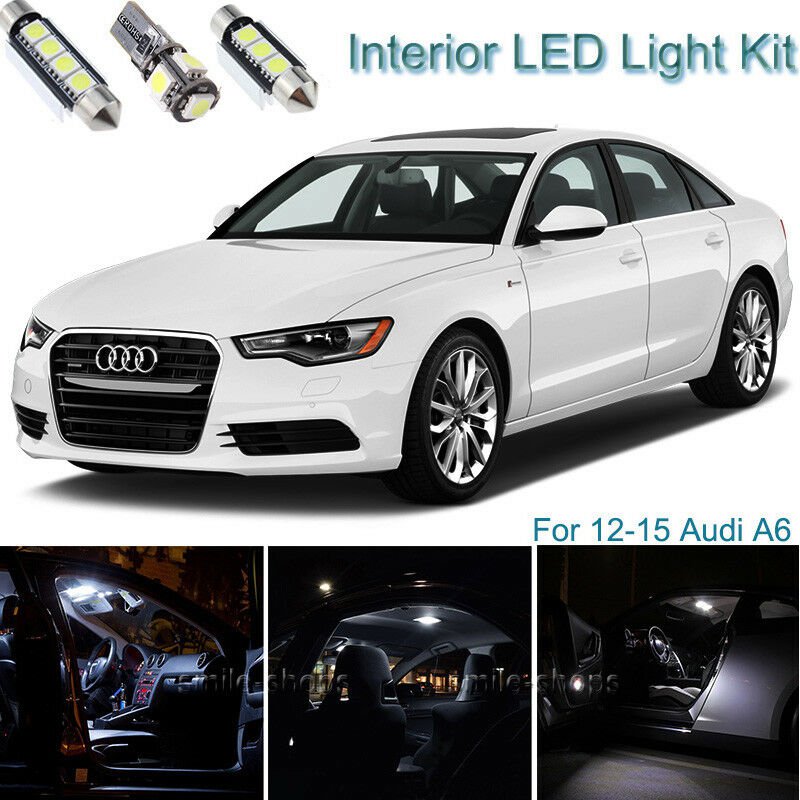 11pcs Bright White Interior LED Light Package Kit Deal For Audi A6 2012-2015