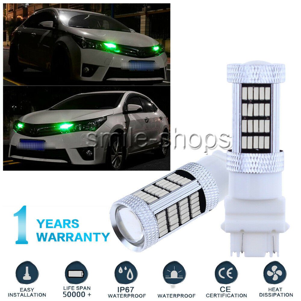 2pcs 92SMD 4014 Green High Power LED Car Daytime Running Light DRL Bulb 3157 315