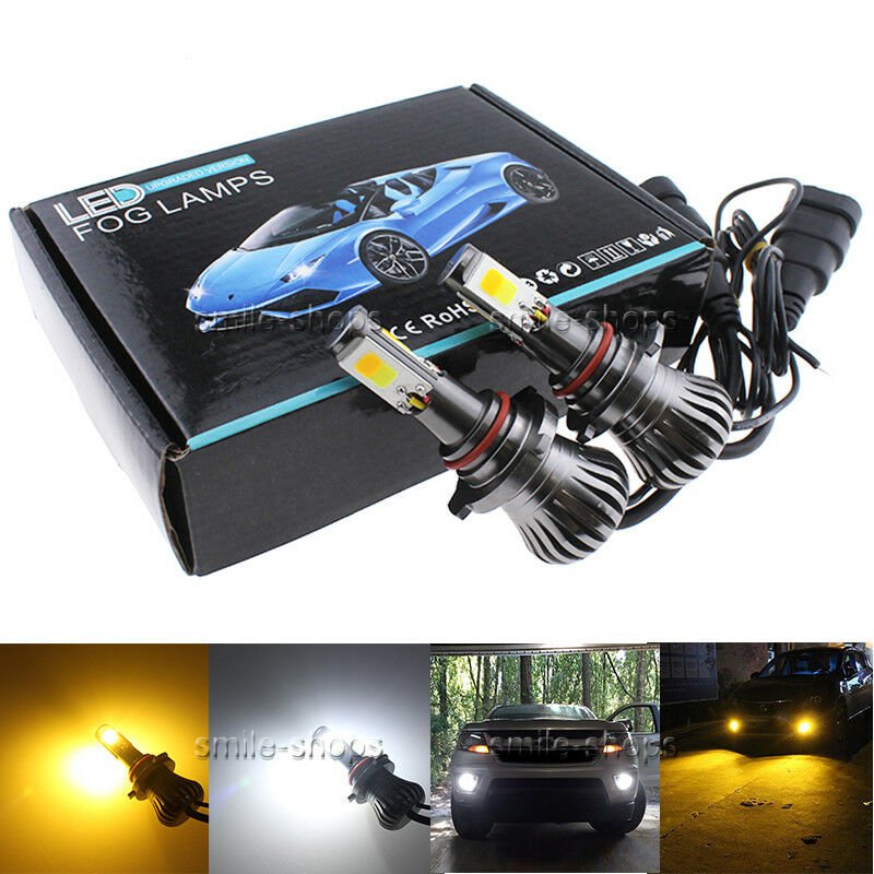 2pcs Switchback Amber & White Dual Color 9006 HB4 LED DRL Fog Driving Light Bulb