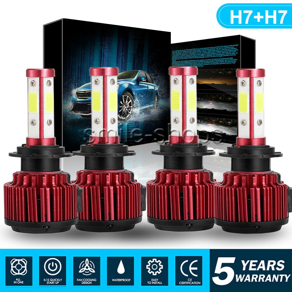 4x H7+H7 Combo LED Headlight High/Low Beam Kit 3600W 540000LM 6000K White VS HID