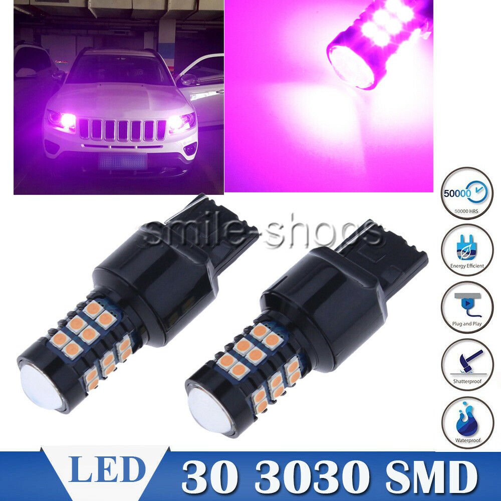 2pcs 7440 30SMD 3030 Chip High Power Pink LED Car Daytime Running Light Bulb T20