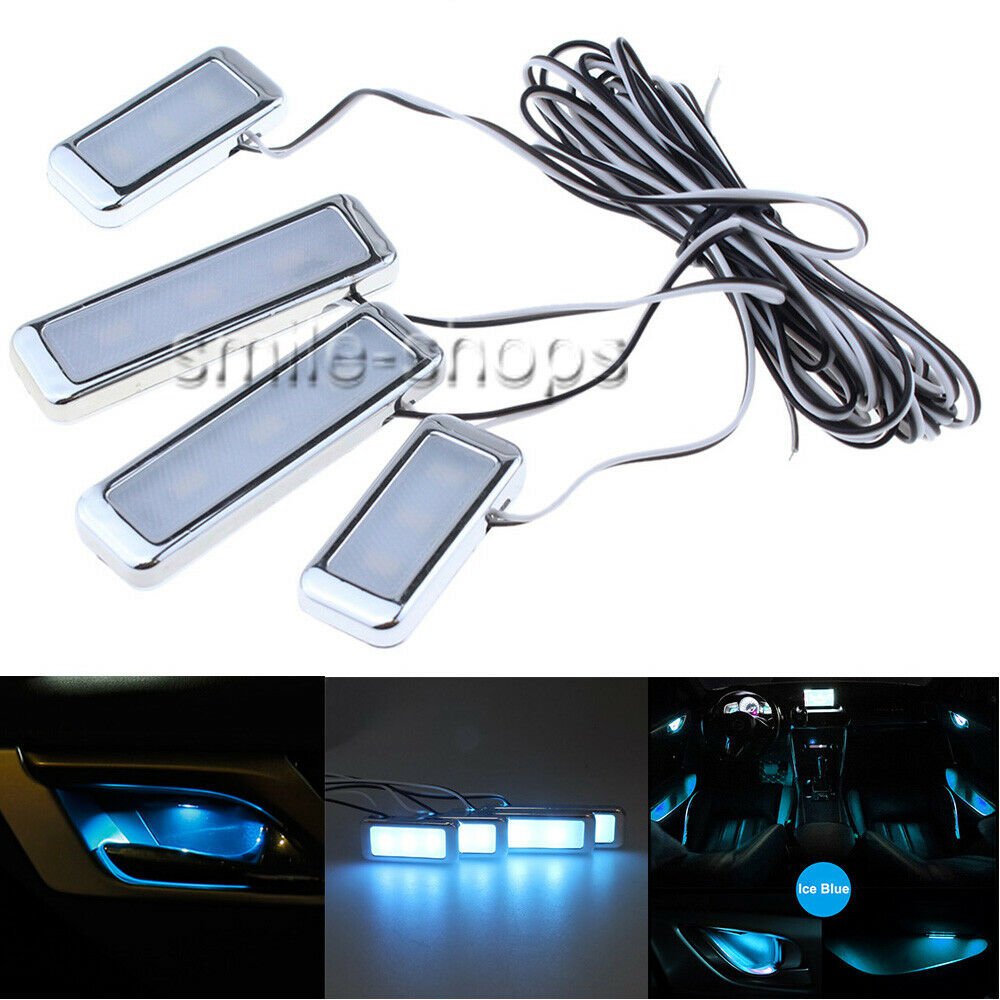 4Pcs Ice Blue LED Car Auto Truck Inner Door Handle Bowl Armrest Atmosphere Light