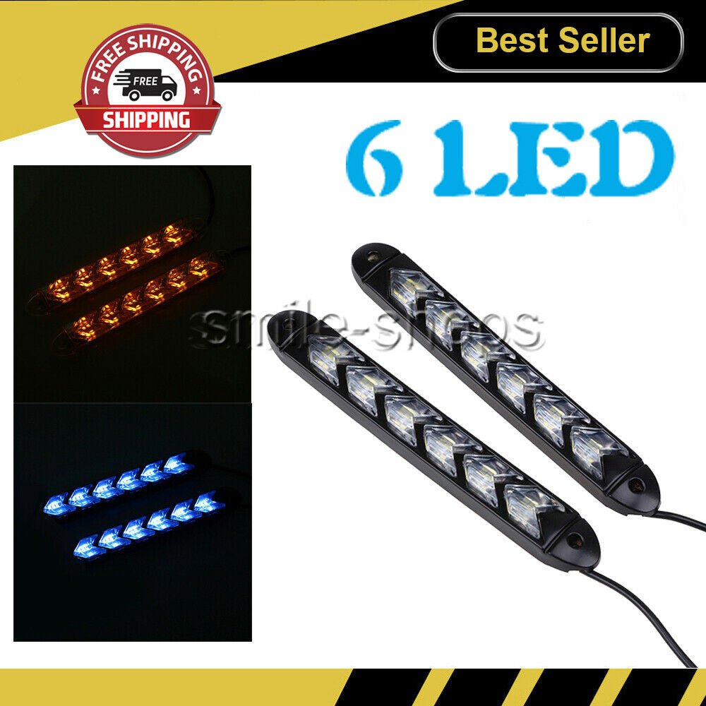 LED Dual Color Sequential Flasher Turn Signal Light Amber Switchback Arrow Strip