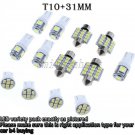 13pcs White T10 & 31MM Map Dome + License Plate Interior LED Light Kit