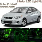 For Hyundai Accent 2012-2016 Green Interior LED Light Kit + Green License Light