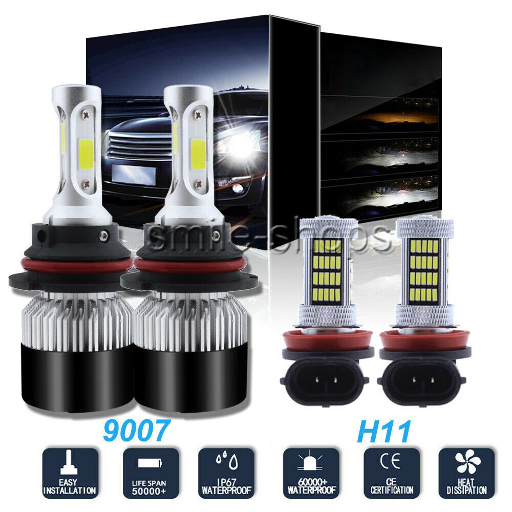9007 LED Headlight+H11 Fog Light Bulbs Fit Nissan Frontier 2005-2018 Pure White