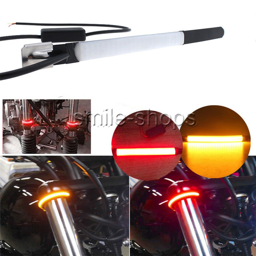 2pcs Dual Color LED Strips Car Motorcycle Fork Turn Signals Light Lamp Amber Red