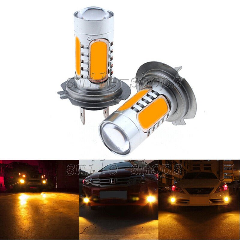 2pcs Amber 3000K H7 11W High Power COB LED Light Car Fog Driving Bulbs Lamp