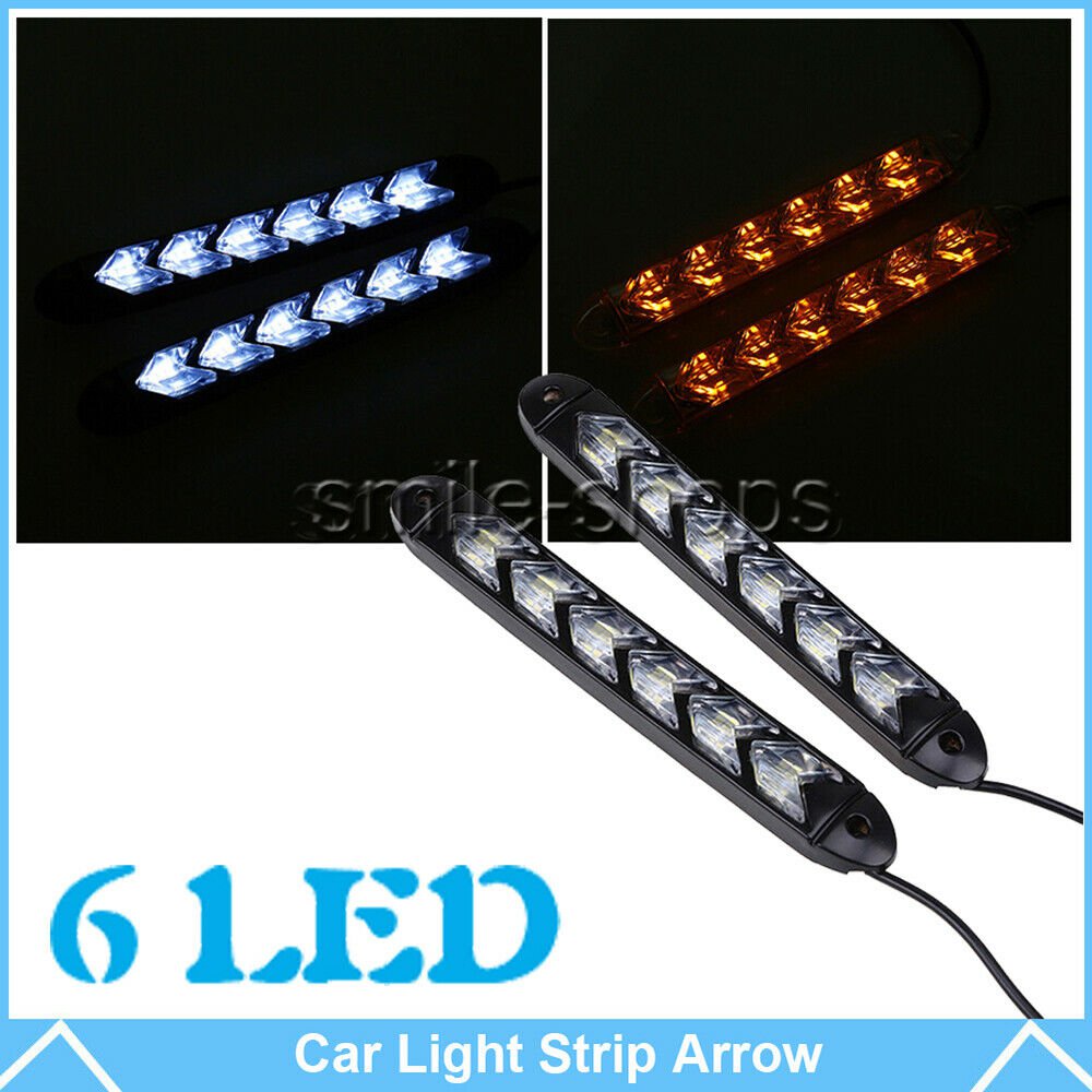 6-LED Sequential Flasher Turn Signal Light Amber White Switchback Arrow Strip