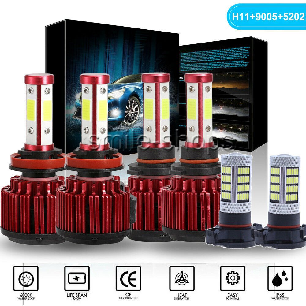 H11 9005 LED Headlight High/low +5202 Fog Light For 07-15 Chevy Silverado 1500